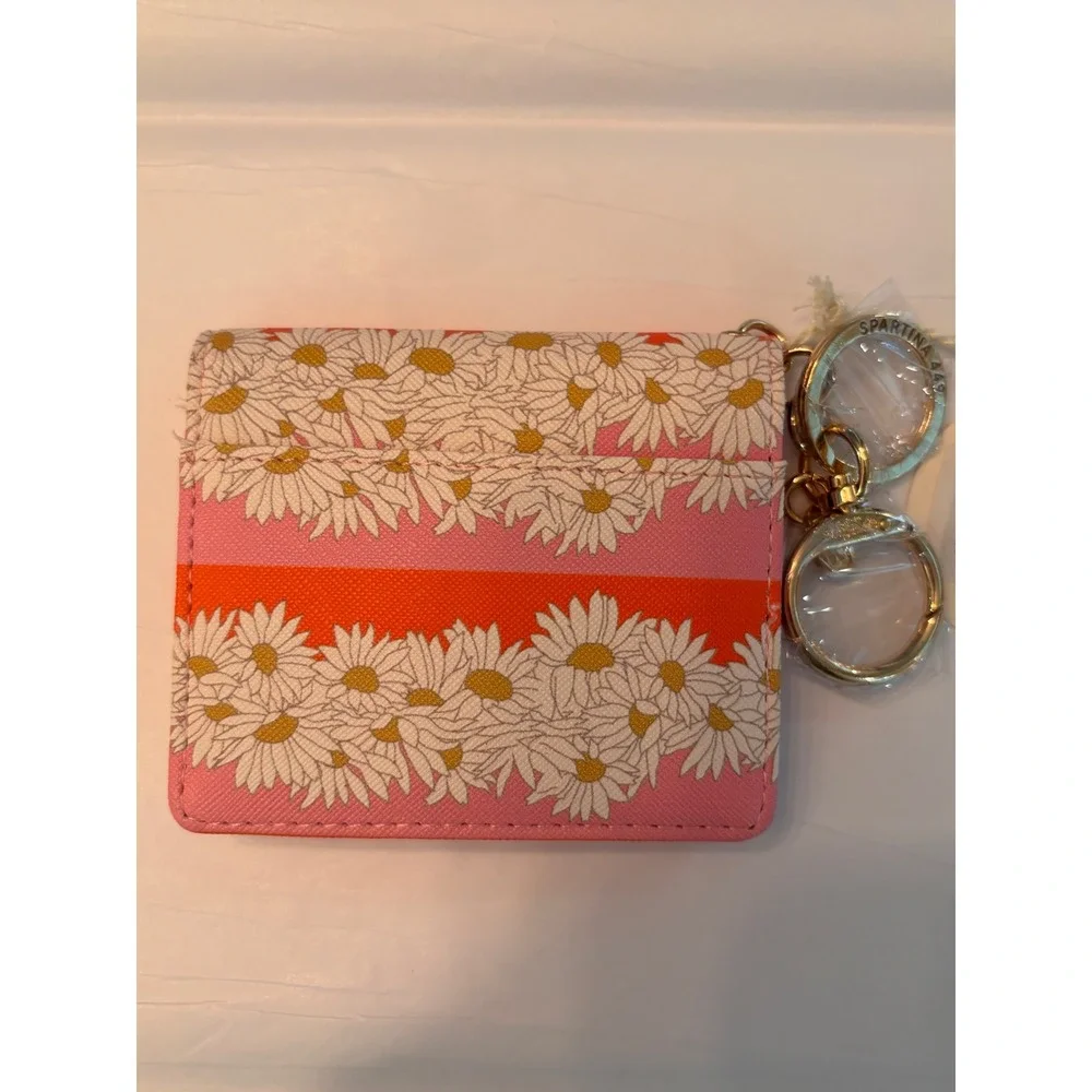 NWT Spartina 449 Audubon Daisy Stripe Card Holder Keychain Wallet Pink MSRP $29